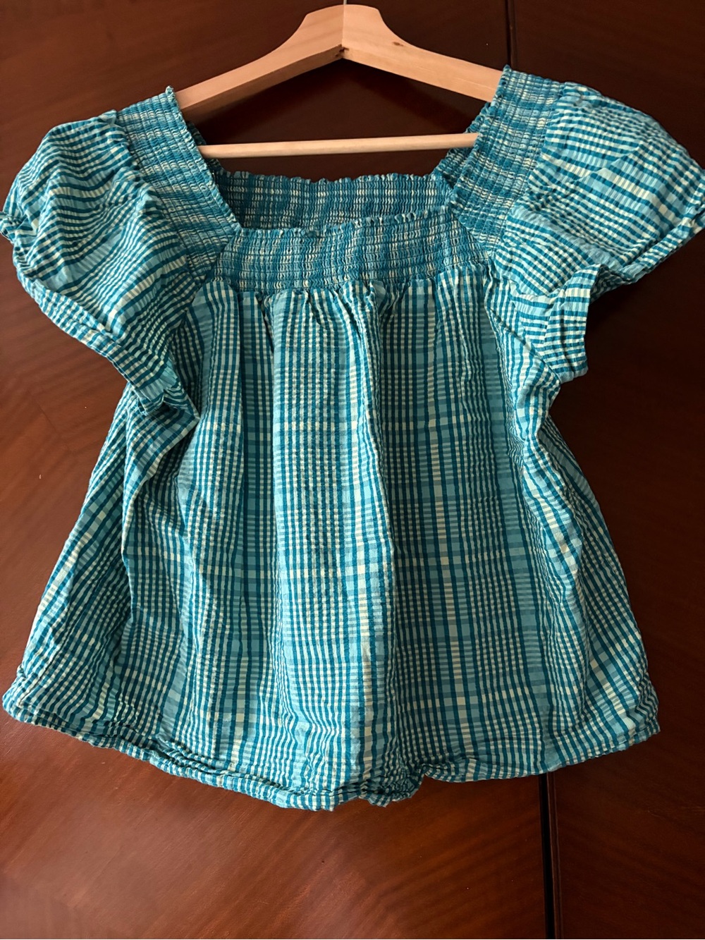 Rails turquoise Plaid Smocked Neck
